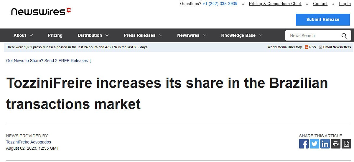 TozziniFreire increases its share in the Brazilian transactions market